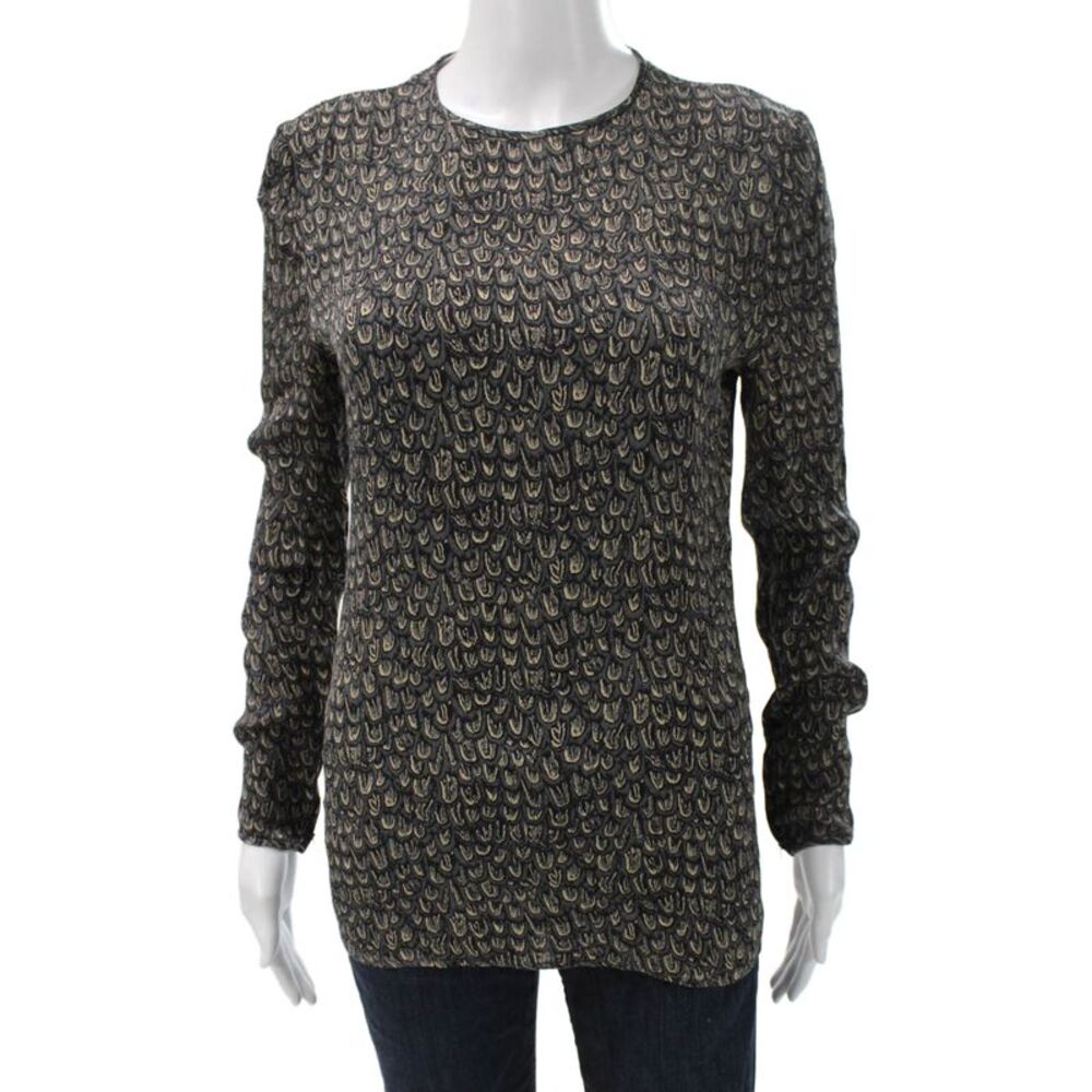 Valentino Boutique Women Black Animal Print Blouse Long Sleeve Size 10